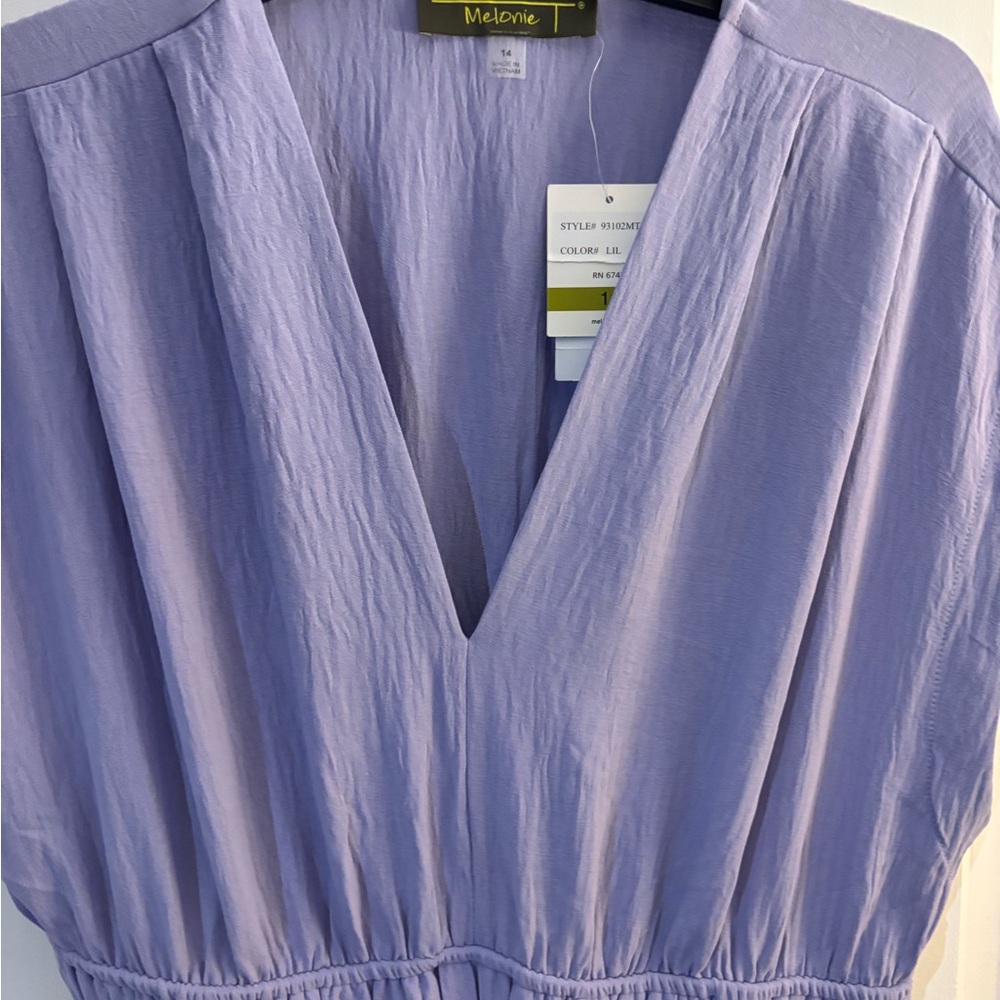 Melonie Lilac Cap-Sleeve Smocked-Waist Midi Fit to Flare Dress Sz 14 NWT - Picture 8 of 11